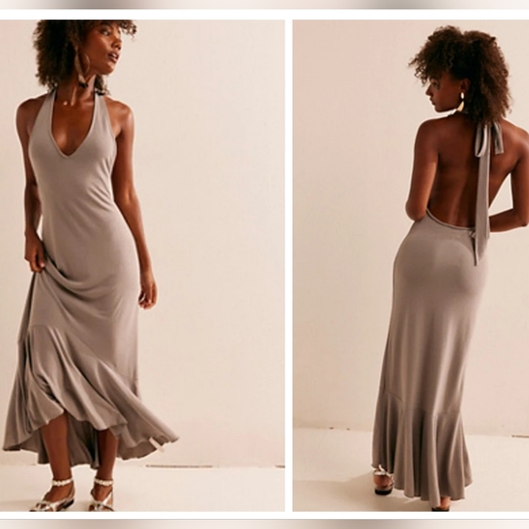 Free People Dresses & Skirts - Free People Alix Taupe Halter Backless Maxi Dress